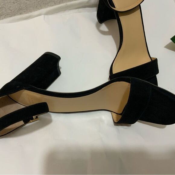 New Ann Mashburn black suede ankle Strap sandals size 38.5 heels 3” - Picture 11 of 11
